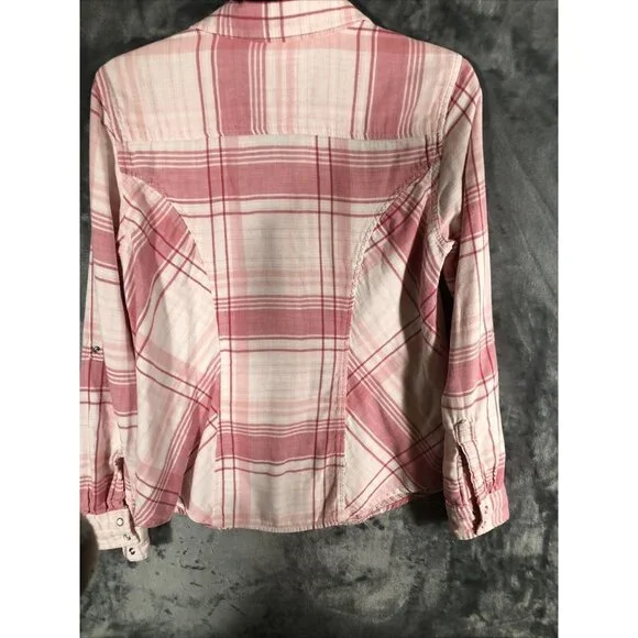 Style & Co Womens Shirt Button-Up Pink Plaid Size Medium - Picture 9 of 12